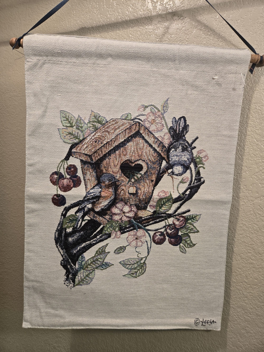 Vintage-Style Birdhouse Wall Tapestry in Cream and Brown